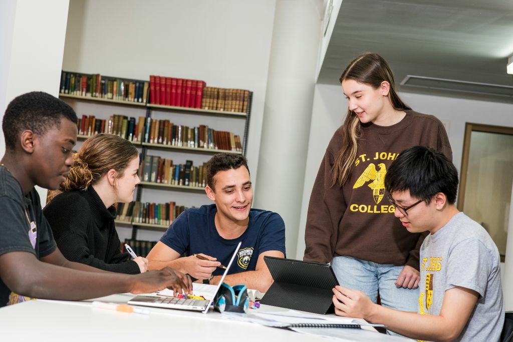Students studying in the college library