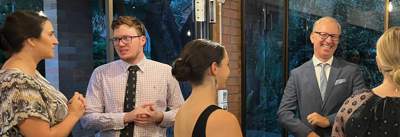 Professor Tim Dunne speaking with international studies students