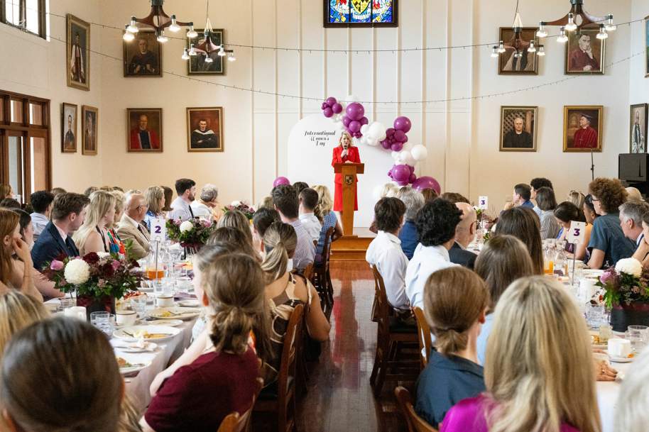 Leisa Goddard IWD 2024 address in the Dining Hall, St John's College. Leisa Goddard IWD 2024 address in the Dining Hall, St John's College.