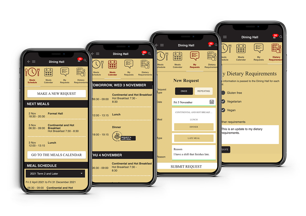 Mobile app for students to book late and take-away meals