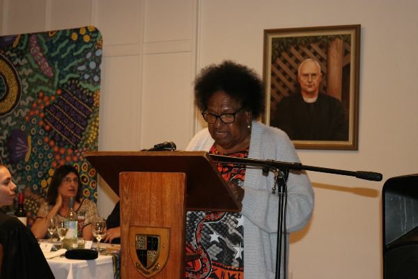 St Johns's College guest speaker Aunty Dr Rose Elu speaking about the Voice